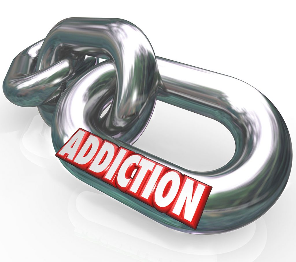 Addiction Chain Links Word Addict Trapped in Disease